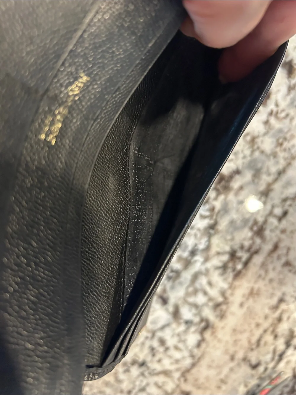 Saint Laurent Black Leather Wallet with Gold Corner Hardware EUC